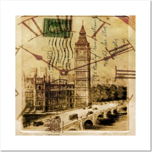 1980s dark academia UK landscape vintage london Thames River Big Ben Posters and Art